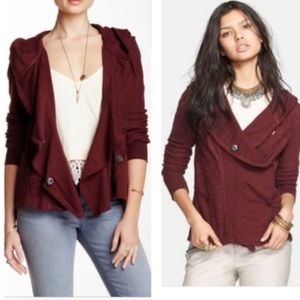 Free People Clementine Burgundy Lace Inset Snap Jacket